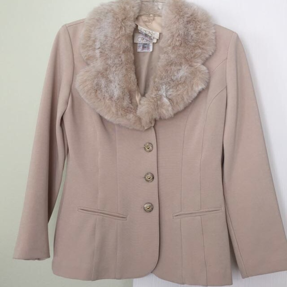 Cache fur trim jacket and matching skirt sz 8